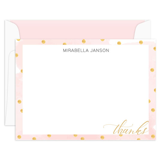 Faux Gold Dots Flat Thank You Note Cards